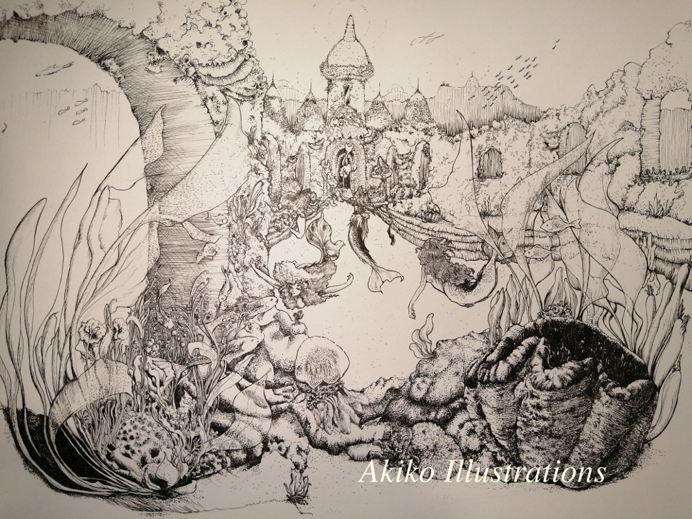 ペン画ー水彩イラスト Whimsical Pen And Water Color Akiko Illustrations