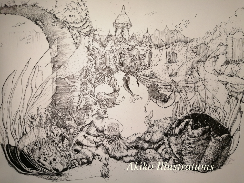 ペン画ー水彩イラスト Whimsical Pen And Water Color Akiko Martinache