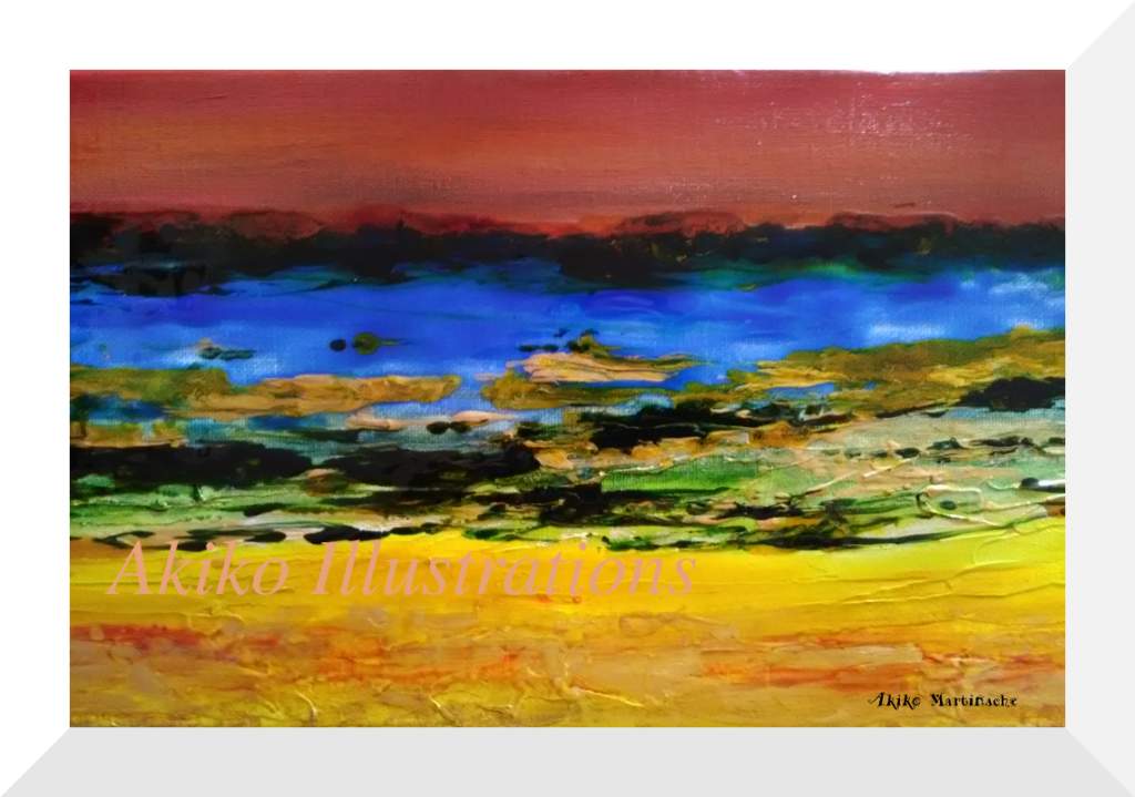 Beach in sunset (Glass painting)- 20cm x 50cm